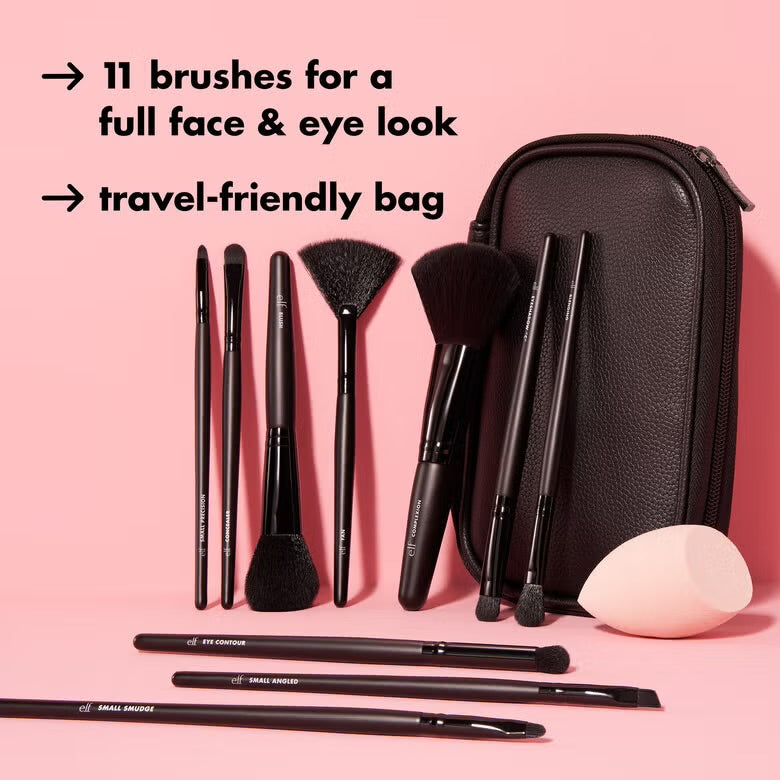 E.l.f Full Face & Eye Makeup Brush Set with Travel Case